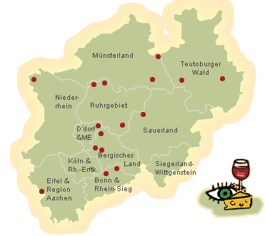 Karte von Nordrhein-Westfalen mit Käsehöfen