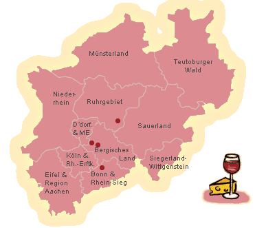 Karte von Nordrhein-Westfalen mit Käsehöfen
