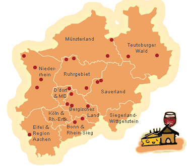 Karte von Nordrhein-Westfalen mit Käsehöfen